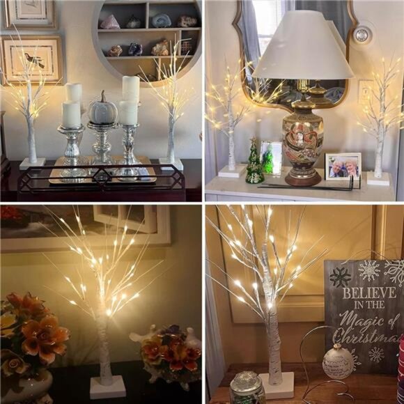 2-Pack 2FT Lighted Birch Tree with Timer for Christmas Decorations - Picture 4 of 7